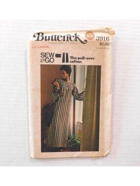 Butterick 3916 Sew & Go The Pullover Caftan Pattern Large Uncut Vintage